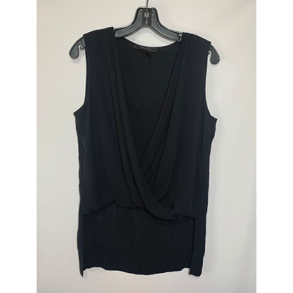 BCBGMaxazria Women's Black Sleeveless V Neck Pulllover Blouse Top Size Small